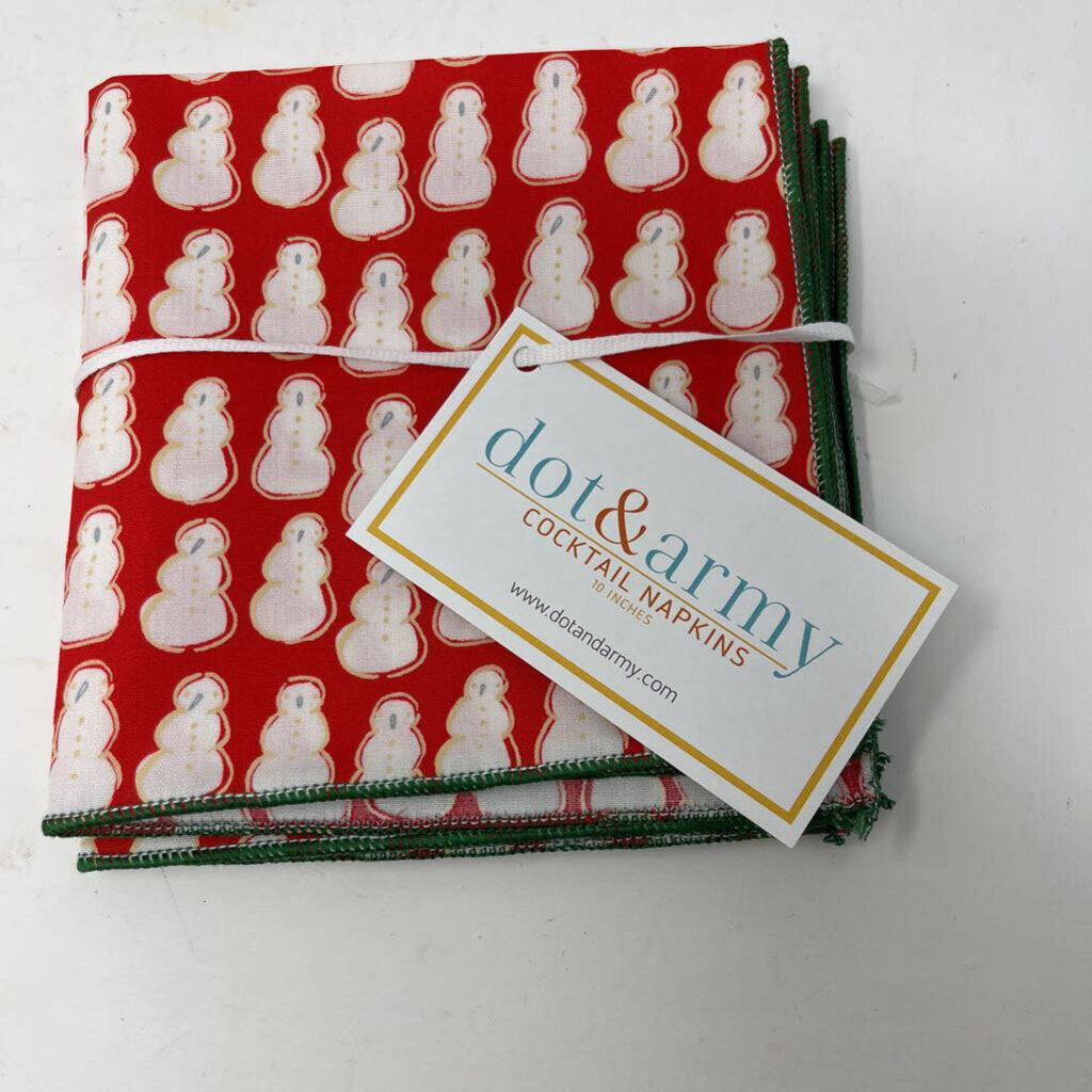Set of 4 Tiny Snowman Cloth Cocktail Napkins