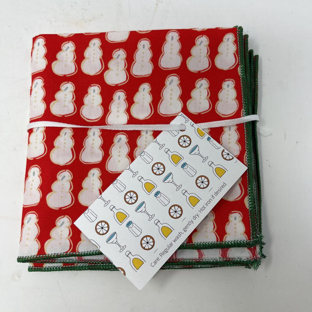 Set of 4 Tiny Snowman Cloth Cocktail Napkins