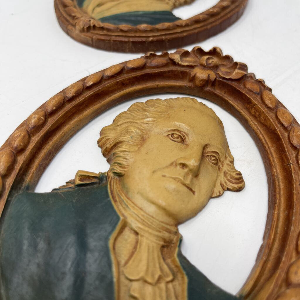 Set of 2 Vintage George & Martha Washington Plaques 6.5"