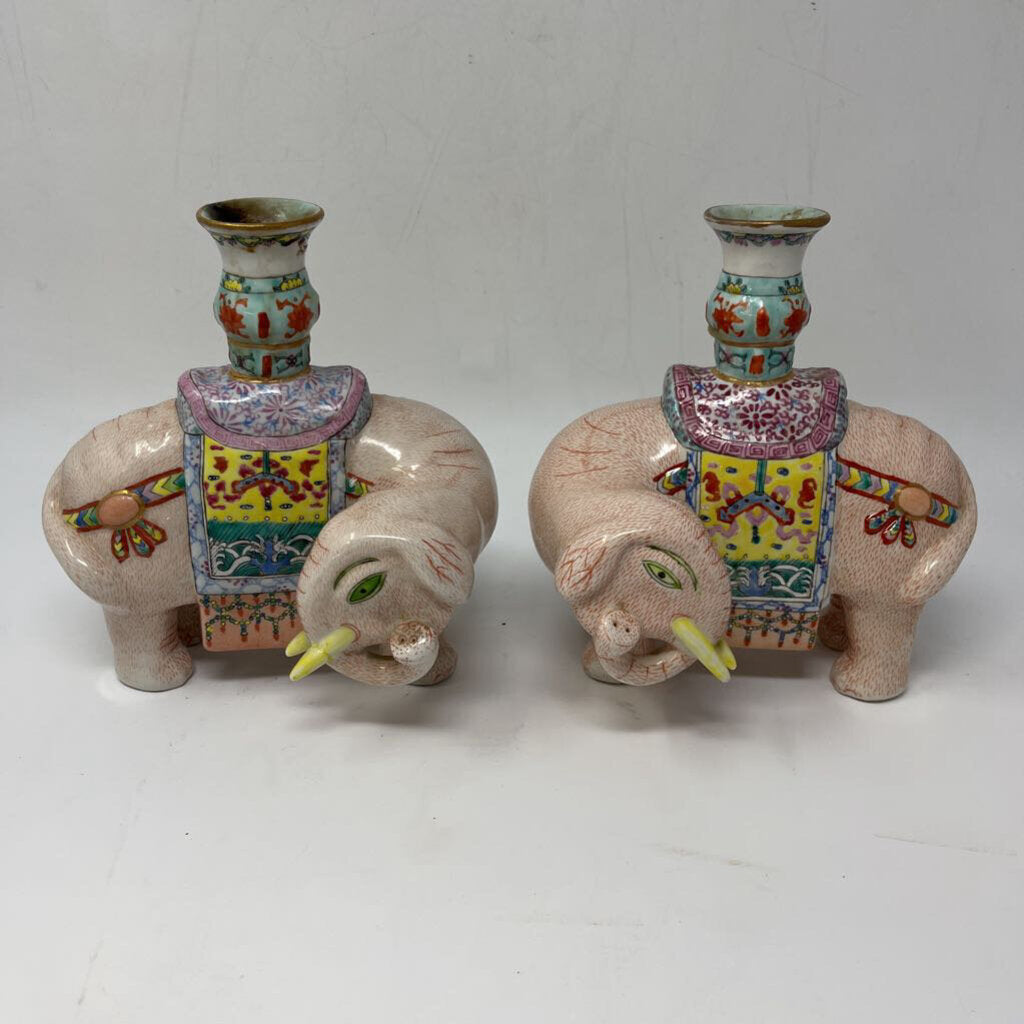 Set of 2 Vintage Asian Elephant Candleholders