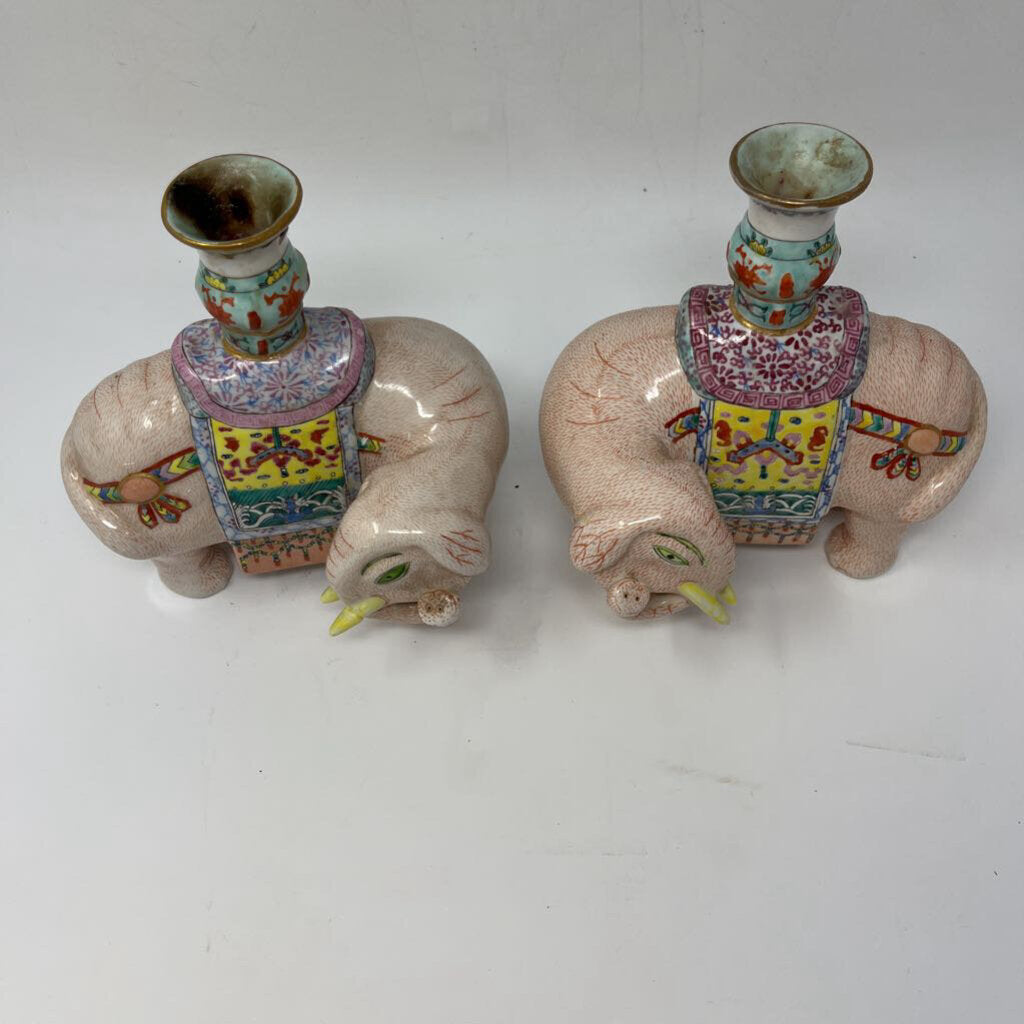 Set of 2 Vintage Asian Elephant Candleholders