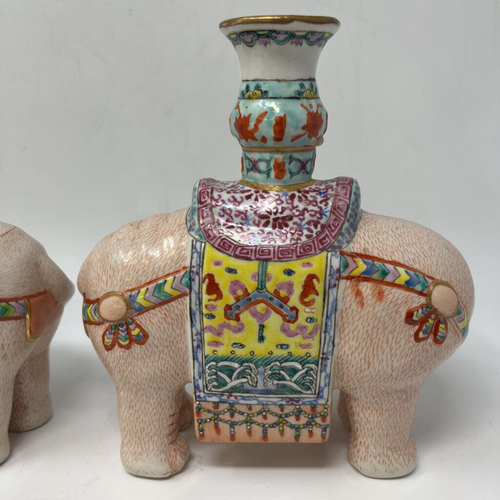 Set of 2 Vintage Asian Elephant Candleholders