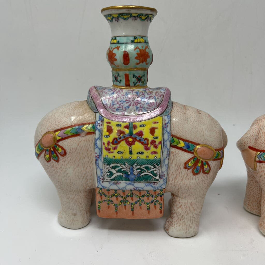 Set of 2 Vintage Asian Elephant Candleholders