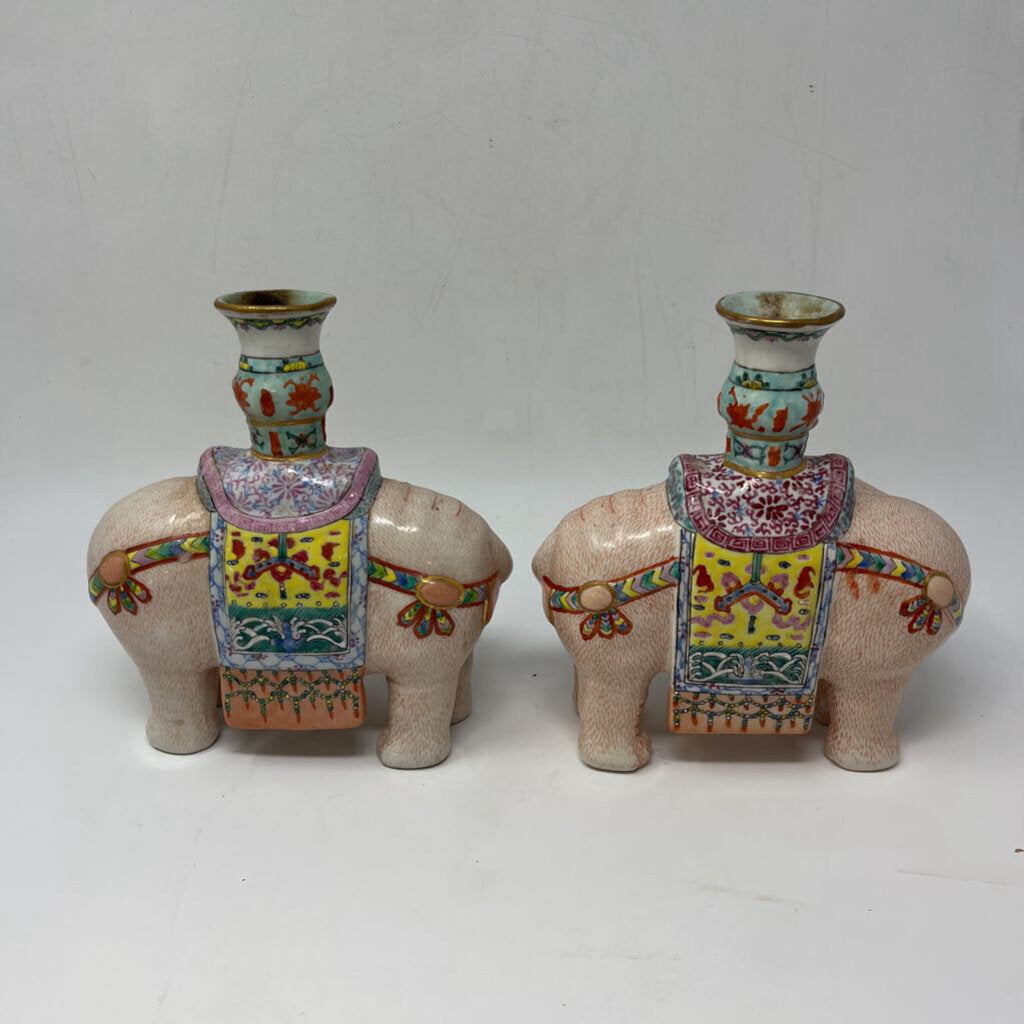 Set of 2 Vintage Asian Elephant Candleholders