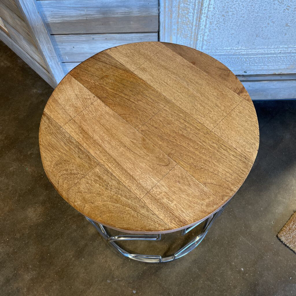 Round Wood Top End Table Metal Frame 18.5x23
