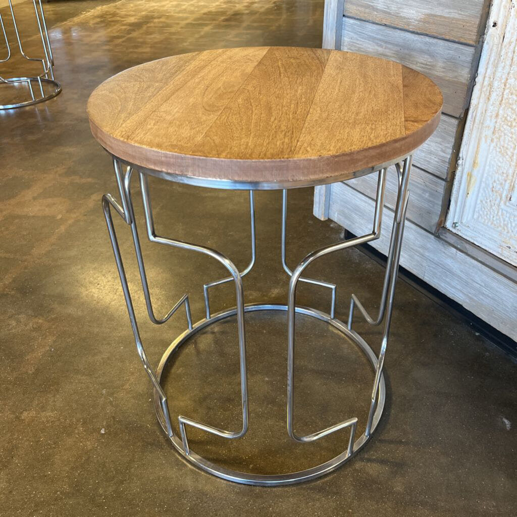 Round Wood Top End Table Metal Frame 18.5x23
