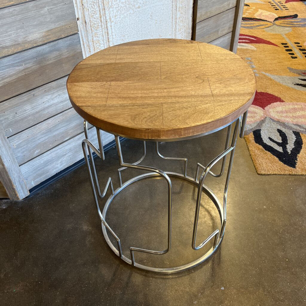 Round Wood Top End Table Metal Frame 18.5x23