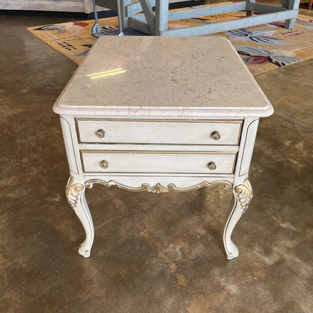 Vintage French Provincial End Table w/ Marble Top 26.520.5x21.5