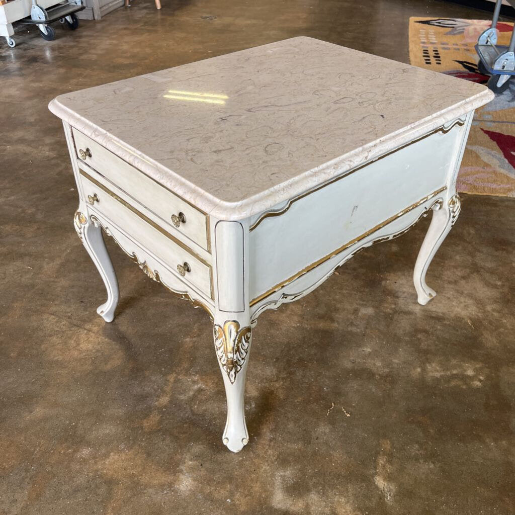 Vintage French Provincial End Table w/ Marble Top 26.520.5x21.5
