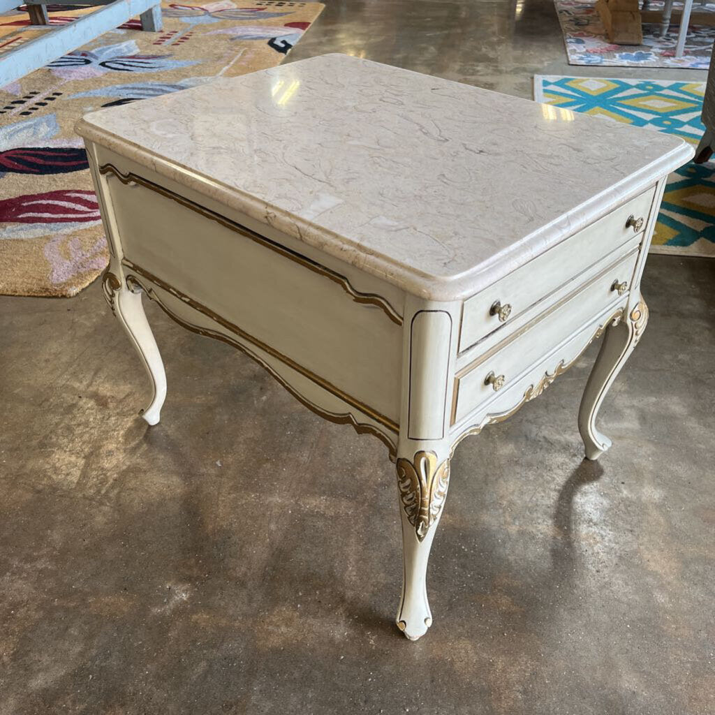 Vintage French Provincial End Table w/ Marble Top 26.520.5x21.5
