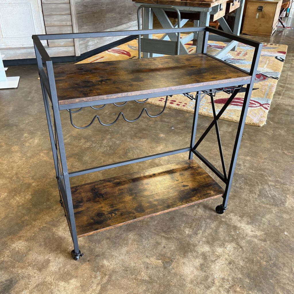 Rolling Wood/Metal Bar Cart 32 X 15 x 35