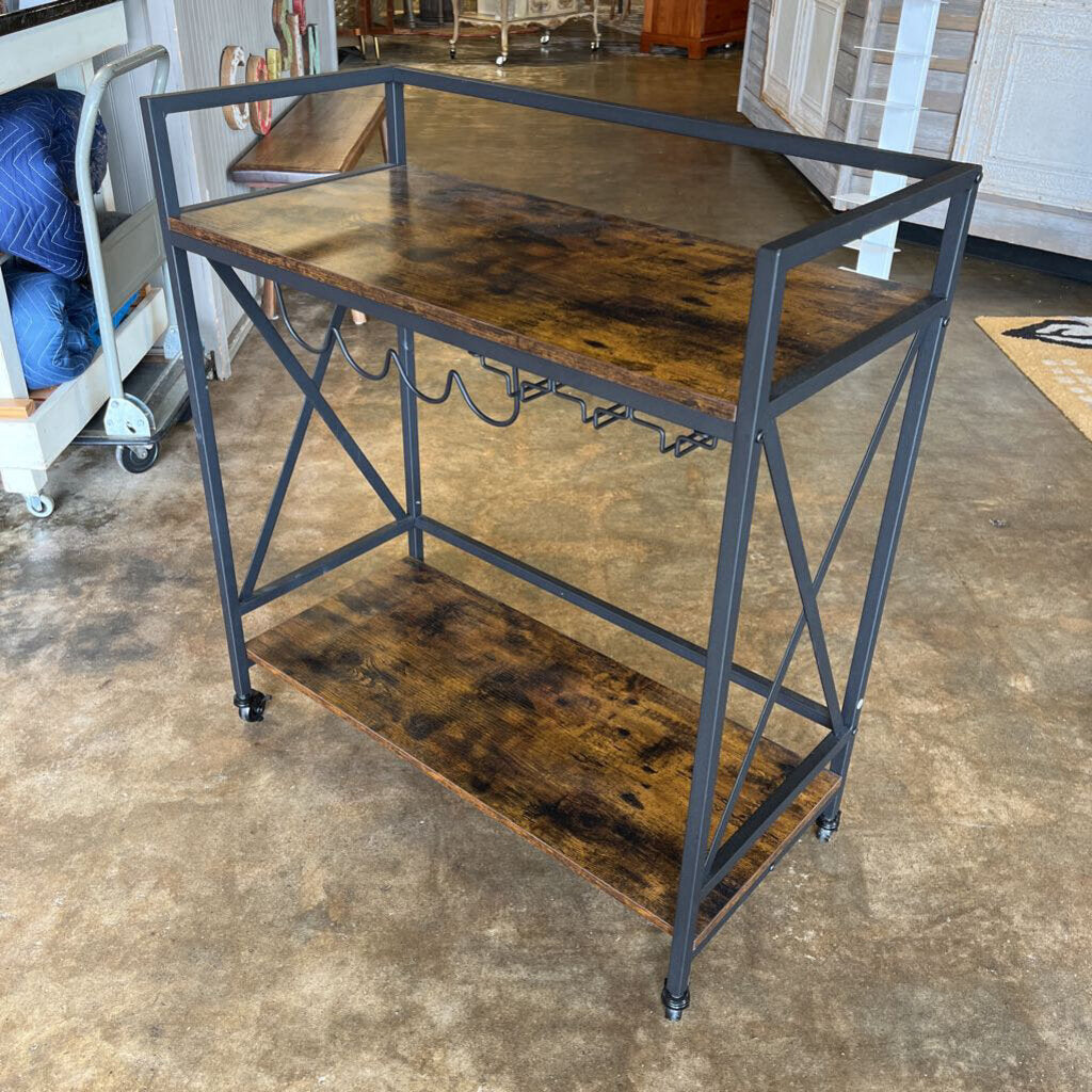 Rolling Wood/Metal Bar Cart 32 X 15 x 35
