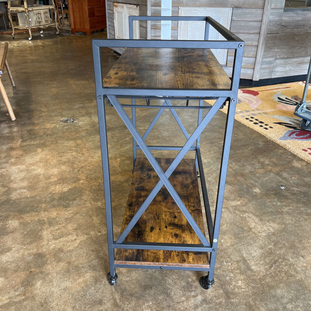 Rolling Wood/Metal Bar Cart 32 X 15 x 35