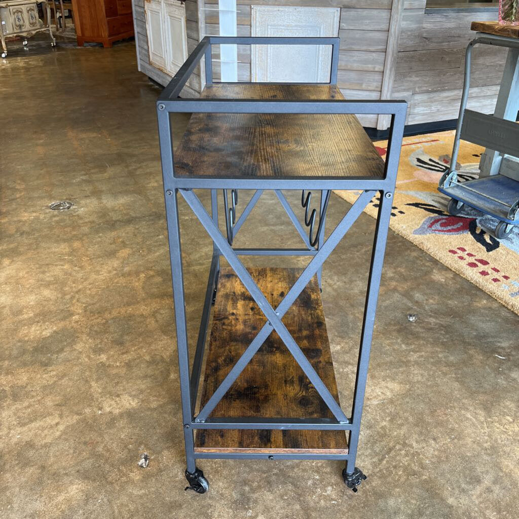 Rolling Wood/Metal Bar Cart 32 X 15 x 35