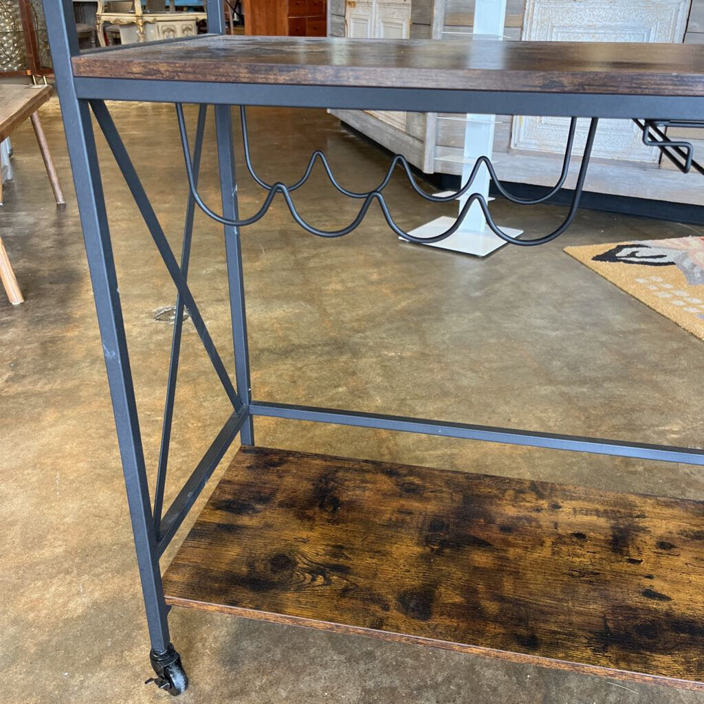 Rolling Wood/Metal Bar Cart 32 X 15 x 35