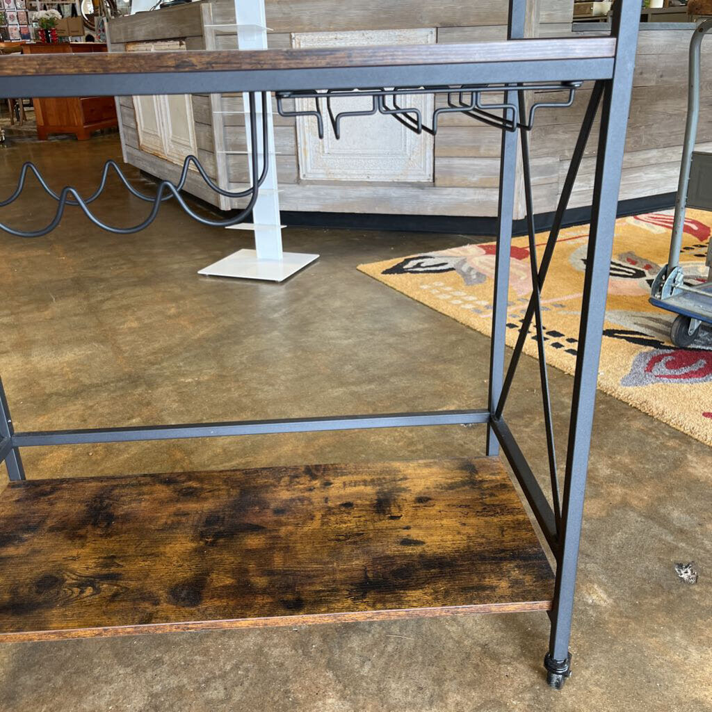Rolling Wood/Metal Bar Cart 32 X 15 x 35