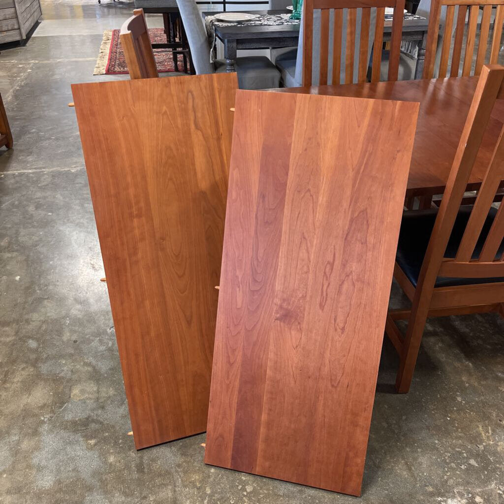 Crate & Barrel Cherry Table w/ 2 Leaves & 6 Chairs- Leather Seat