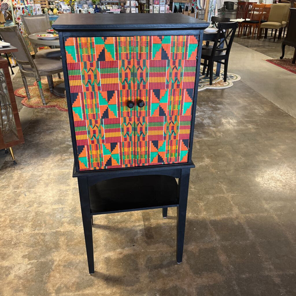 Kente African Fabric Covered Cabinet 21.25x48.25x16.75