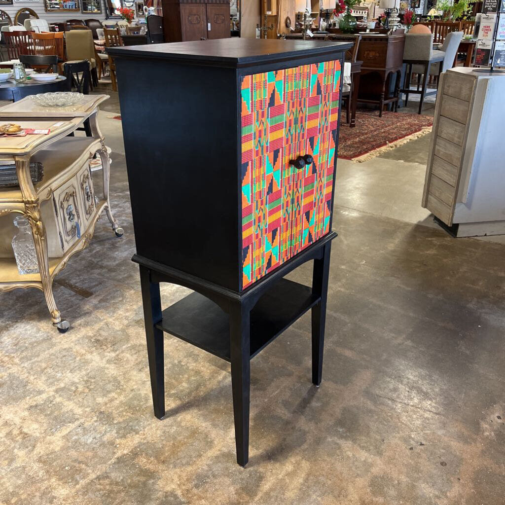 Kente African Fabric Covered Cabinet 21.25x48.25x16.75