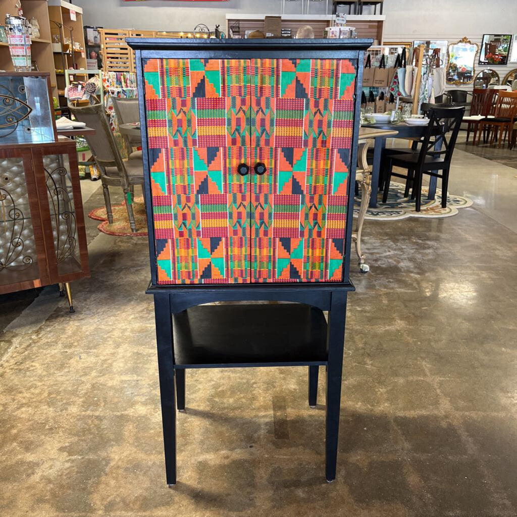 Kente African Fabric Covered Cabinet 21.25x48.25x16.75