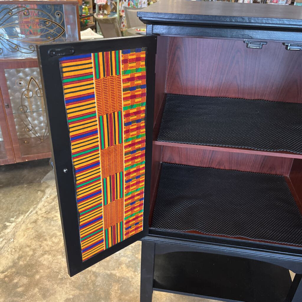 Kente African Fabric Covered Cabinet 21.25x48.25x16.75