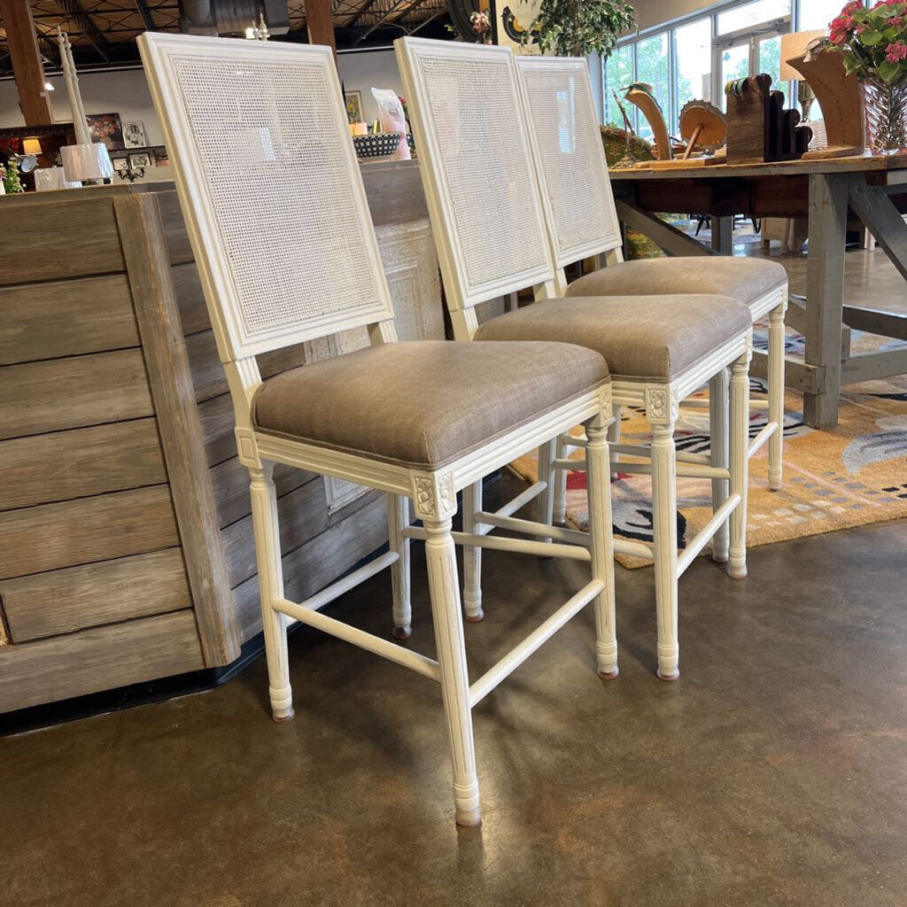 Restoration Hardware Set of 3 Cane Back Barstools