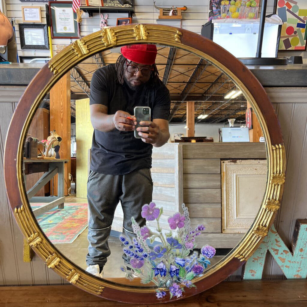 Vintage Round Mirror w/ Floral decoration 26..50