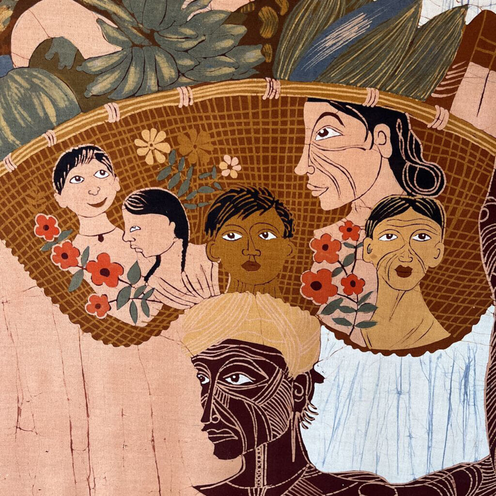 Batik Fabric of Man Carrying Basket By Buddhi