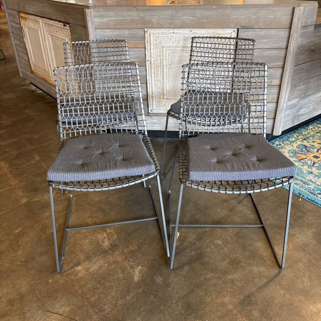Crate & Barrel Tig Metal Dining Chairs with Cushions (RT $1000) Set 4