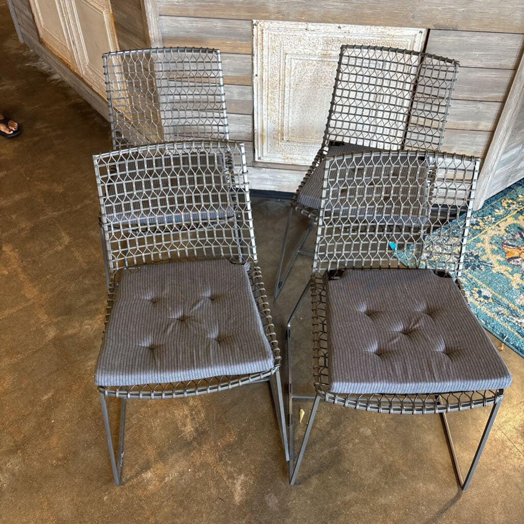 Crate & Barrel Tig Metal Dining Chairs with Cushions (RT $1000) Set 4