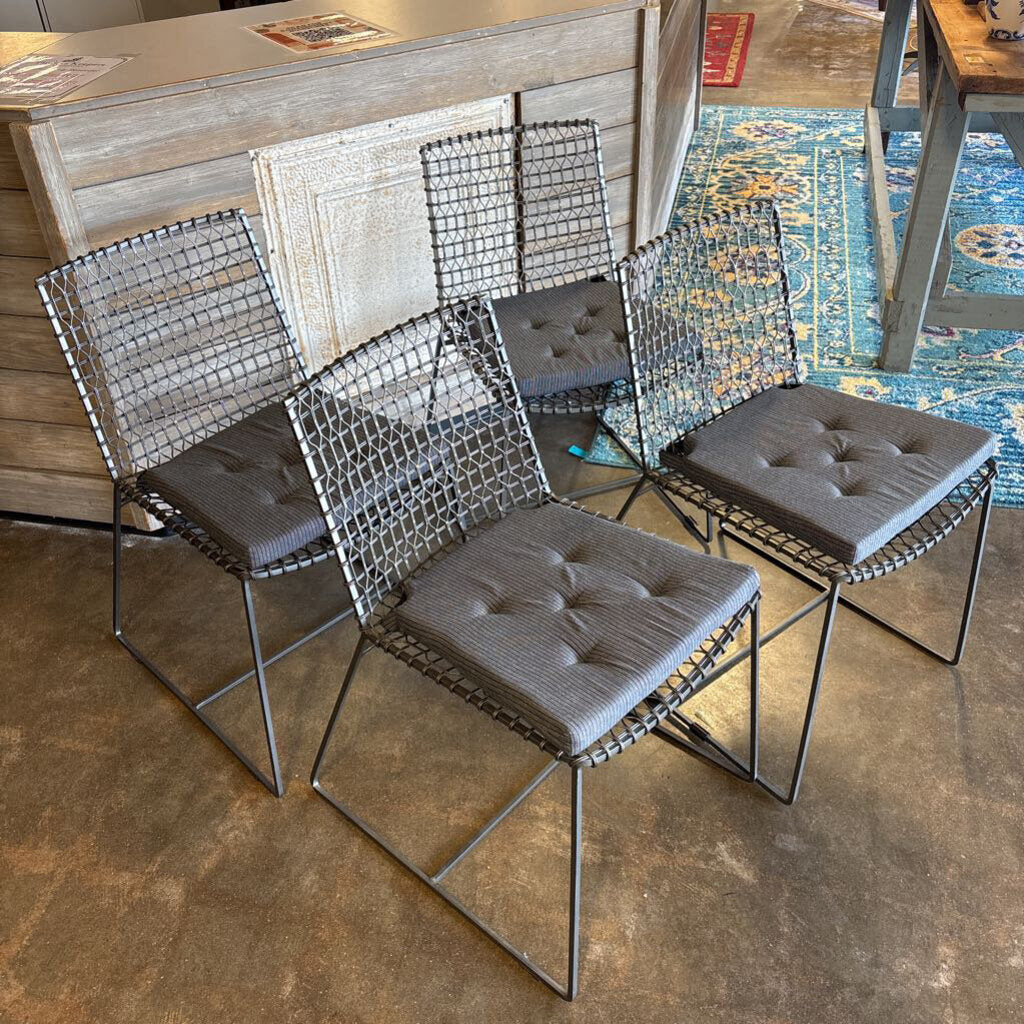 Crate & Barrel Tig Metal Dining Chairs with Cushions (RT $1000) Set 4