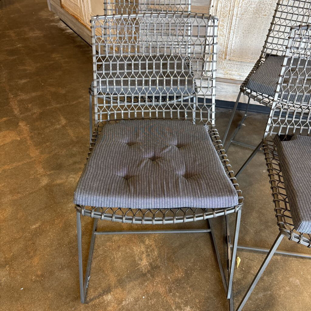 Crate & Barrel Tig Metal Dining Chairs with Cushions (RT $1000) Set 4