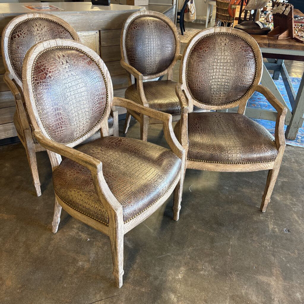 Adac Alligator Fabric Arm Chairs Set 4 (RT $7200)