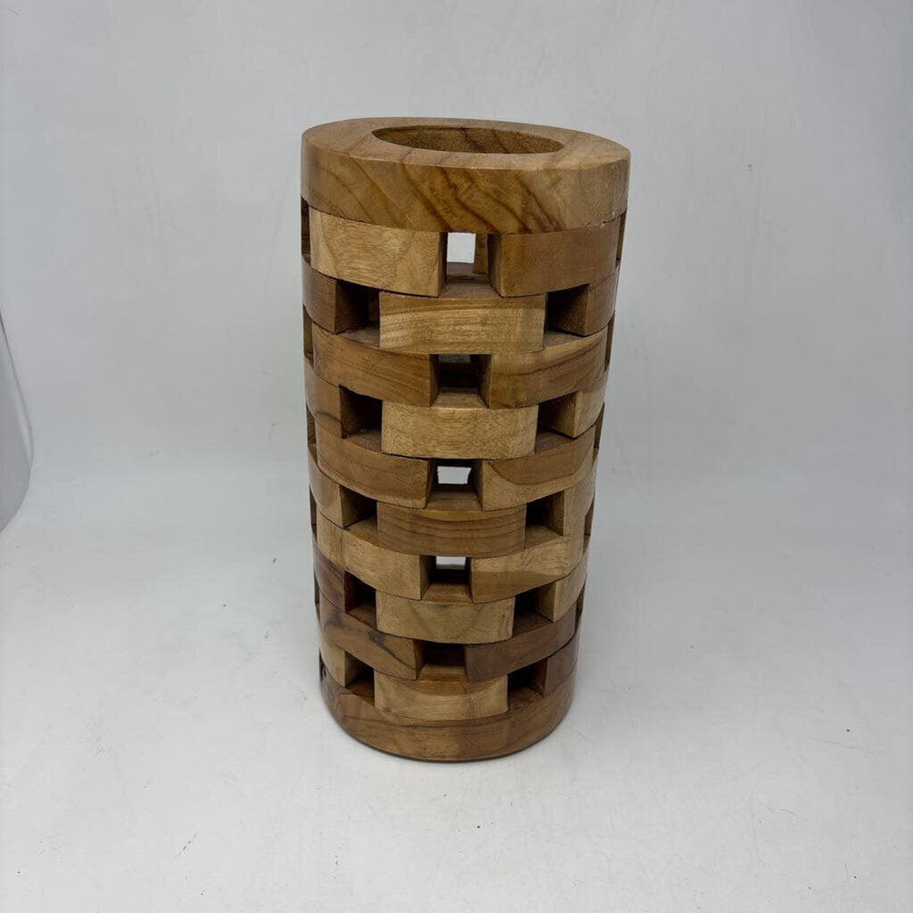 Cut Out Wood Cylinder Candle Holder 12"H