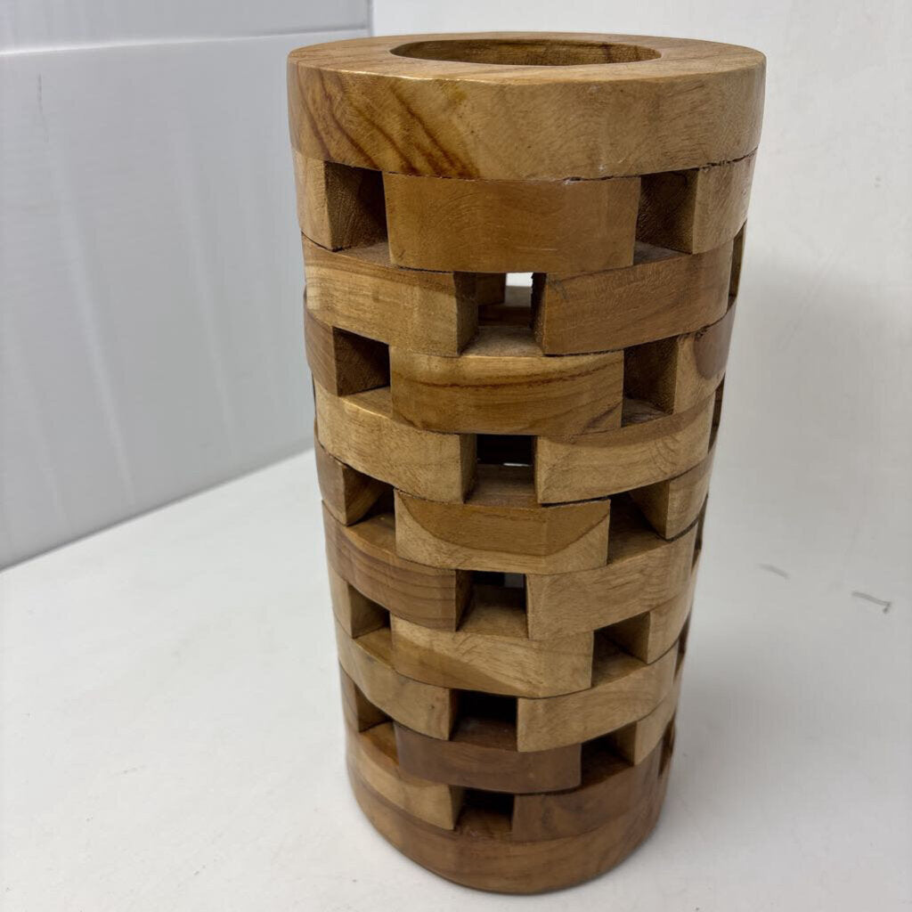 Cut Out Wood Cylinder Candle Holder 12"H