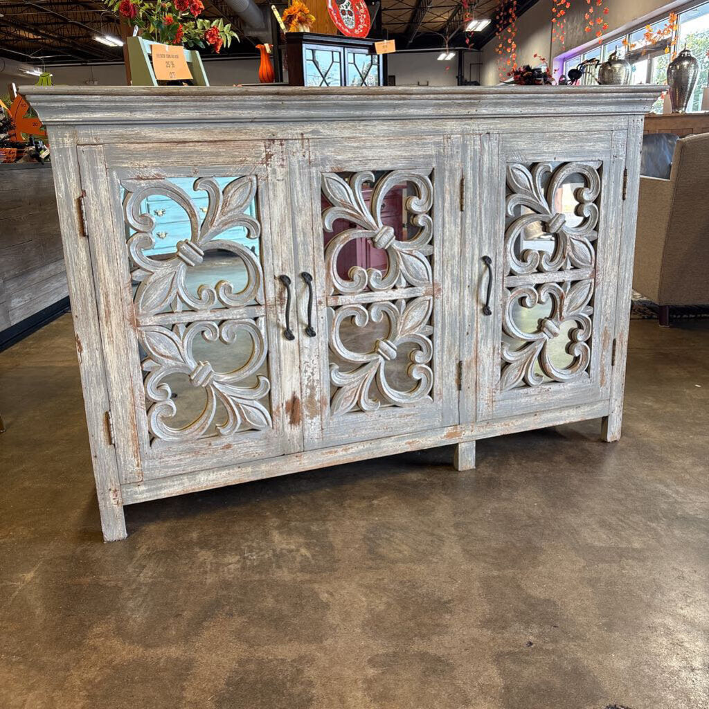 Distressed Mirrored Doors Cabinet 61 X 18 X 38.75