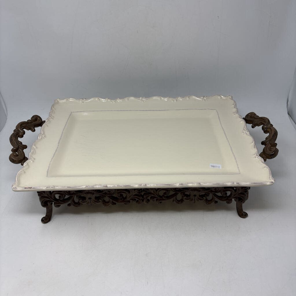 Serving Platter with Metal Stand