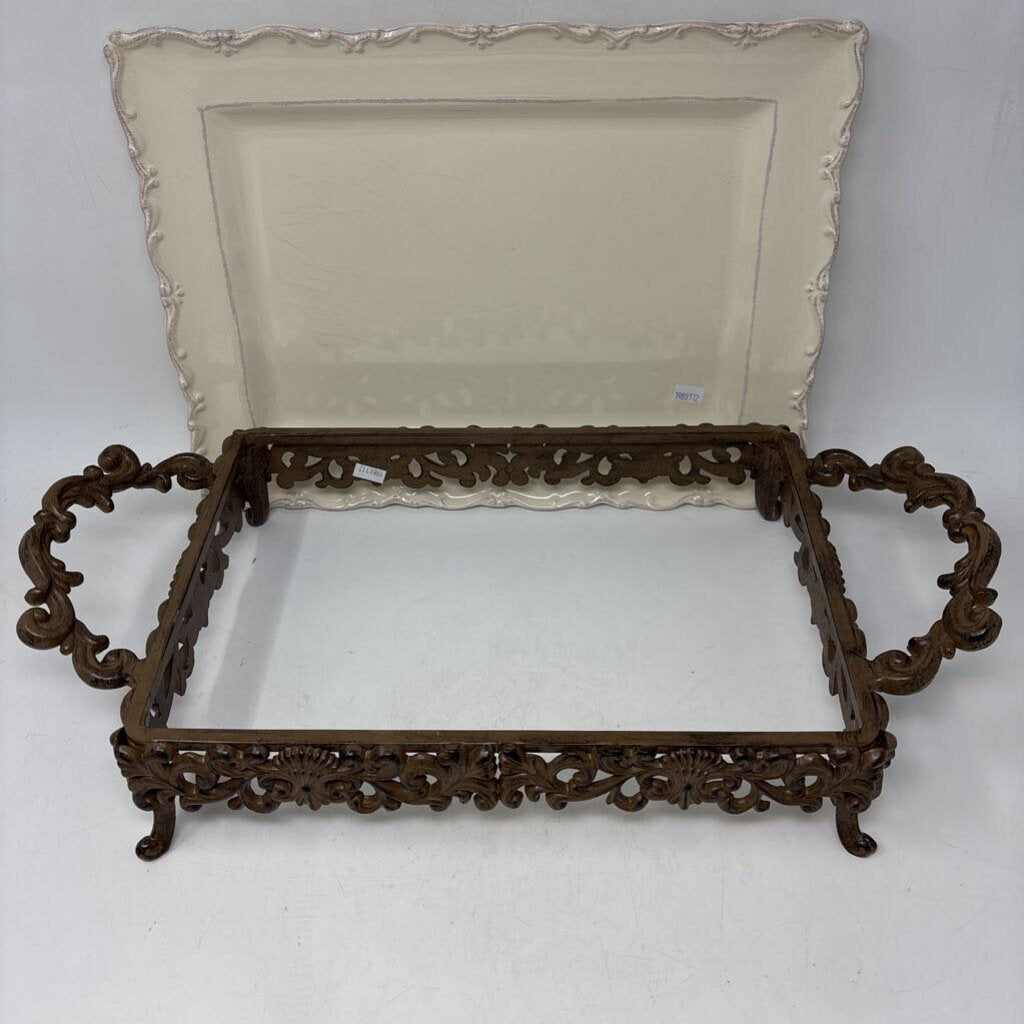 Serving Platter with Metal Stand