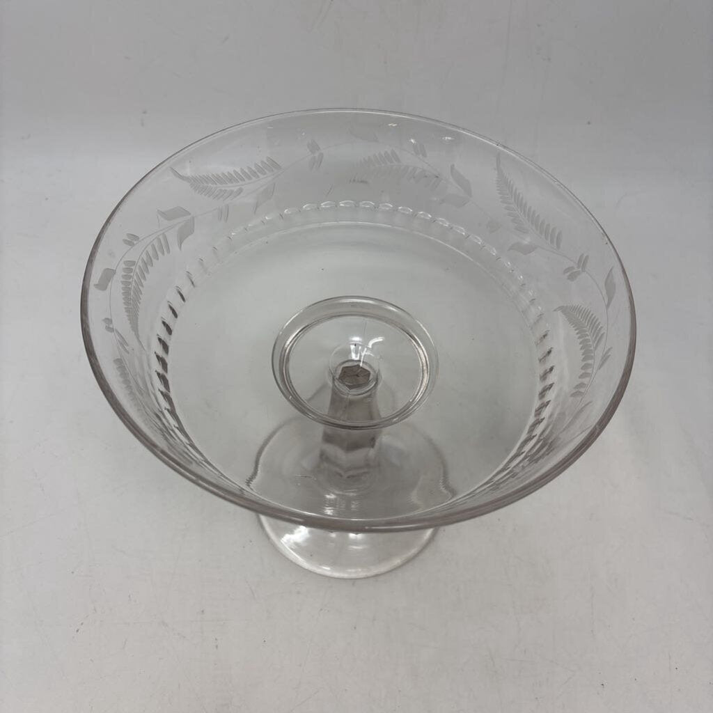 Etched Glass Pedestal Bowl