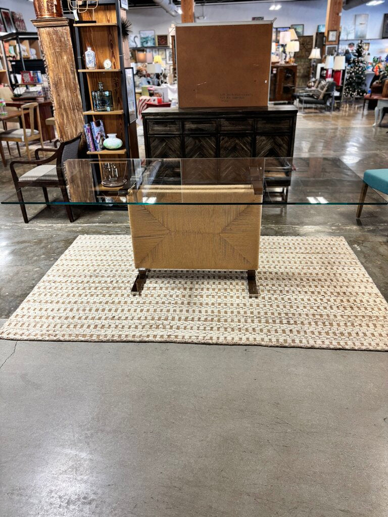 Glass Top Dining Table with Woven Rattan Base