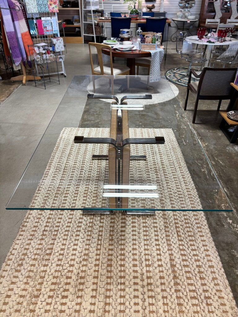 Glass Top Dining Table with Woven Rattan Base