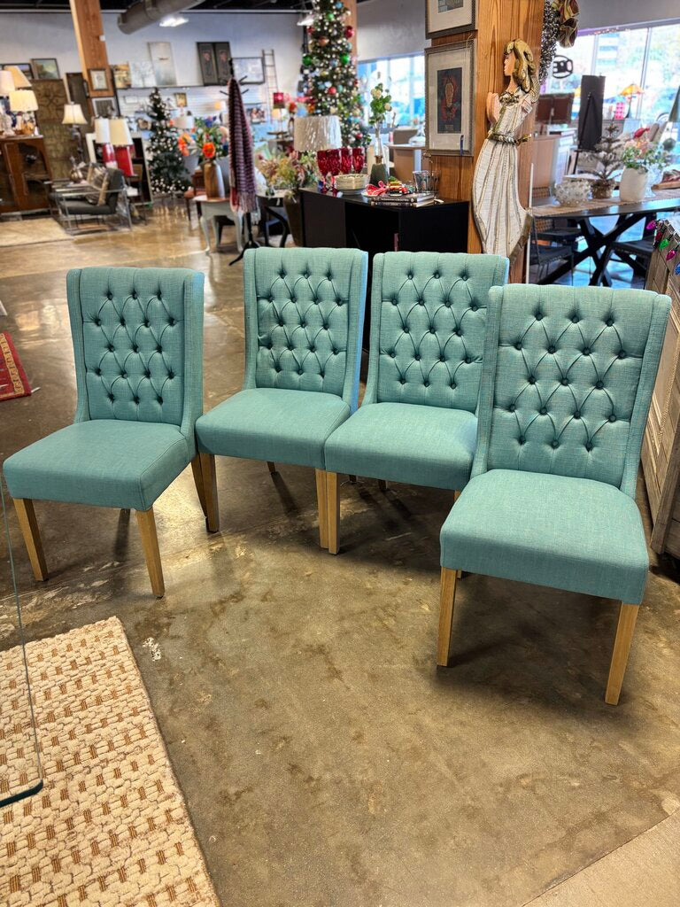 Set 4 Linen Tufted Dining Chairs
