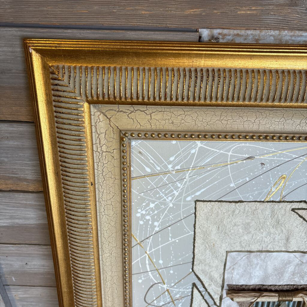 Abstract Geometric Mixed Media Gold Frame Art 29" x 33"