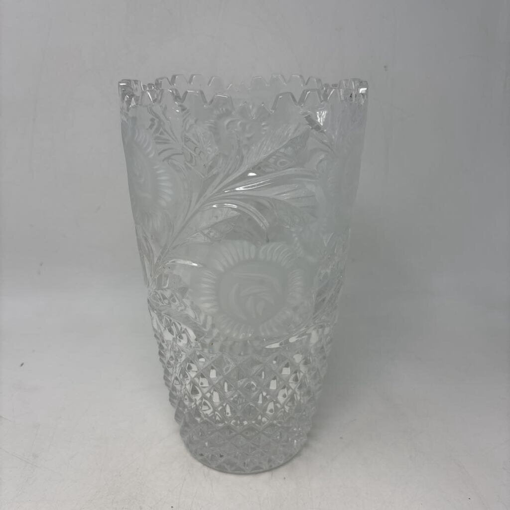 Cut Crystal Floral Vase 10in