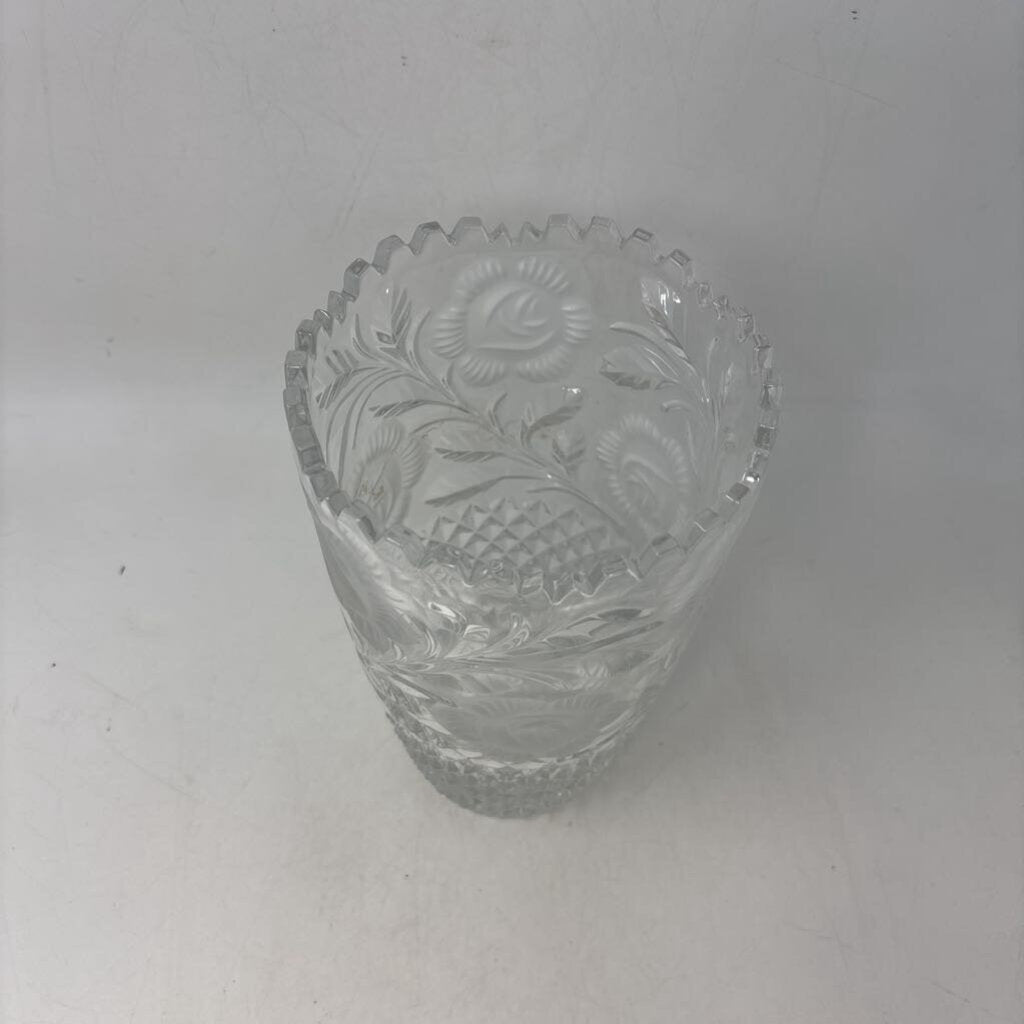 Cut Crystal Floral Vase 10in