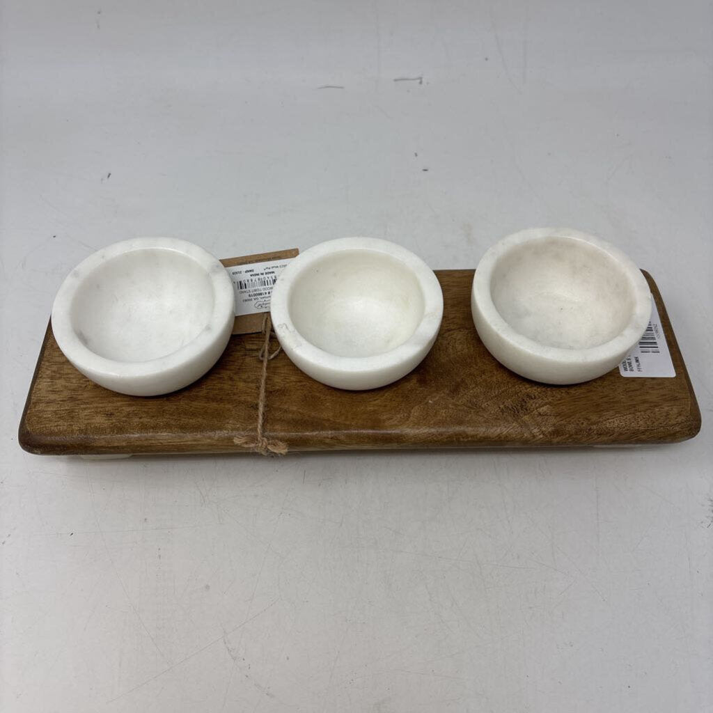Wooden Stand with 3 Stone Bowls