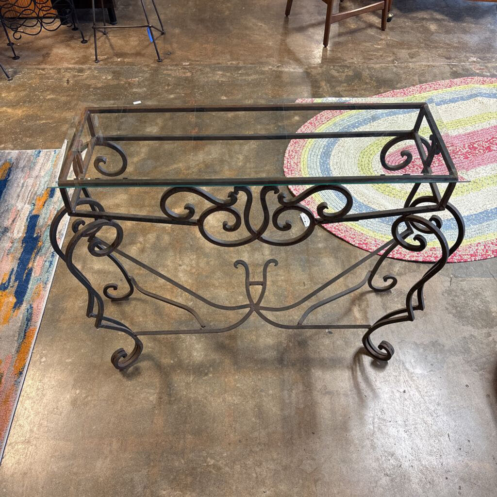 Wrought Iron Glass Top Console from Charleston