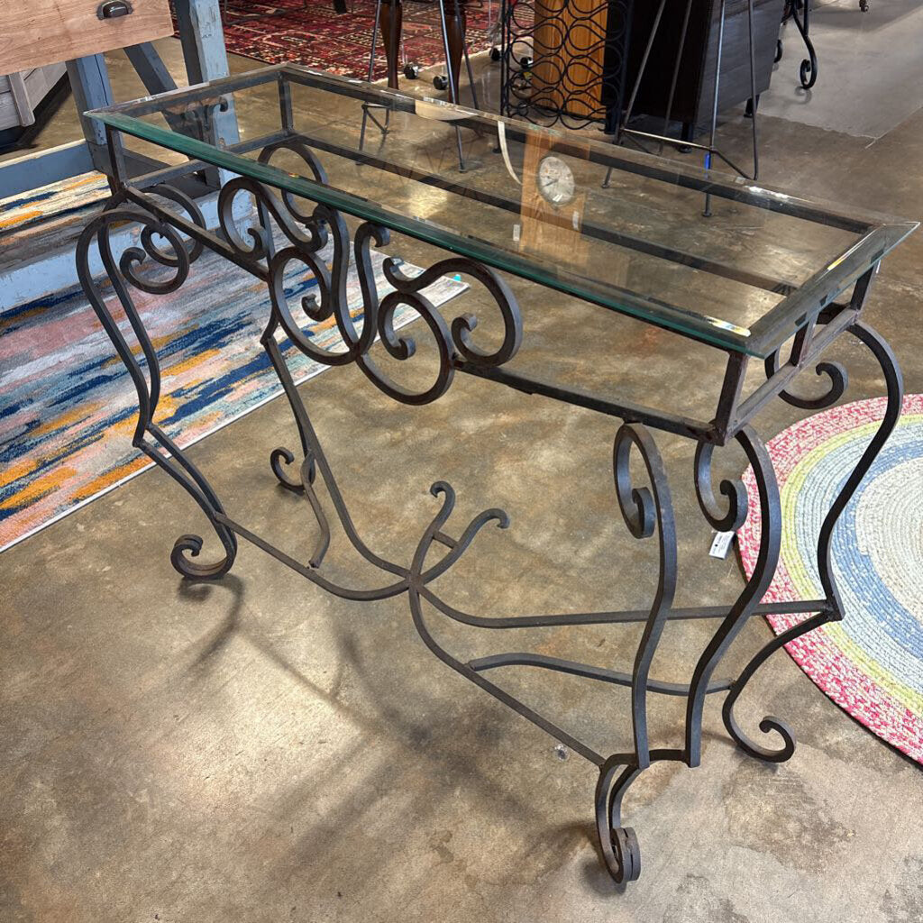 Wrought Iron Glass Top Console from Charleston