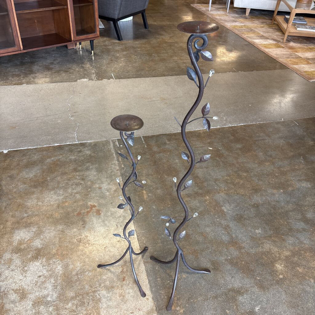 Metal Leaf Candle Stands Pair