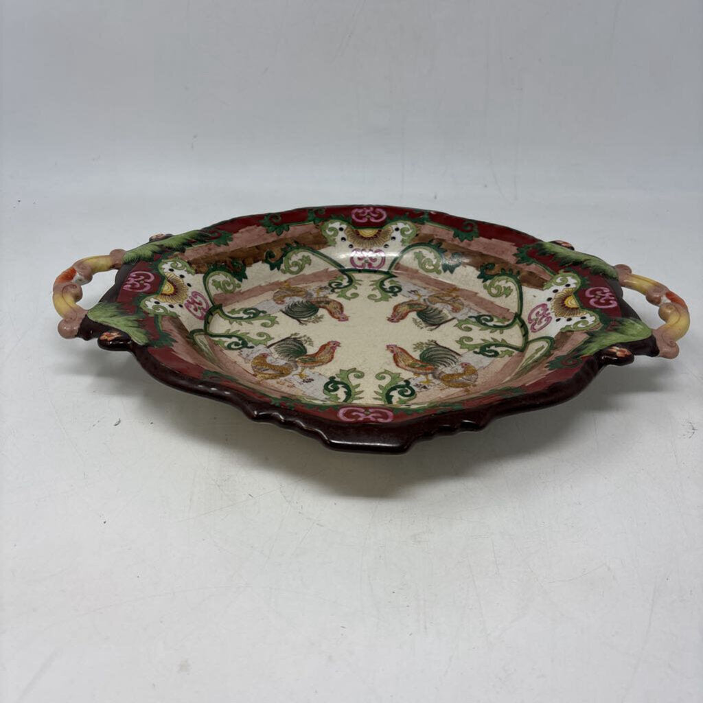 Hand Painted Asian Handle Chicken Plate